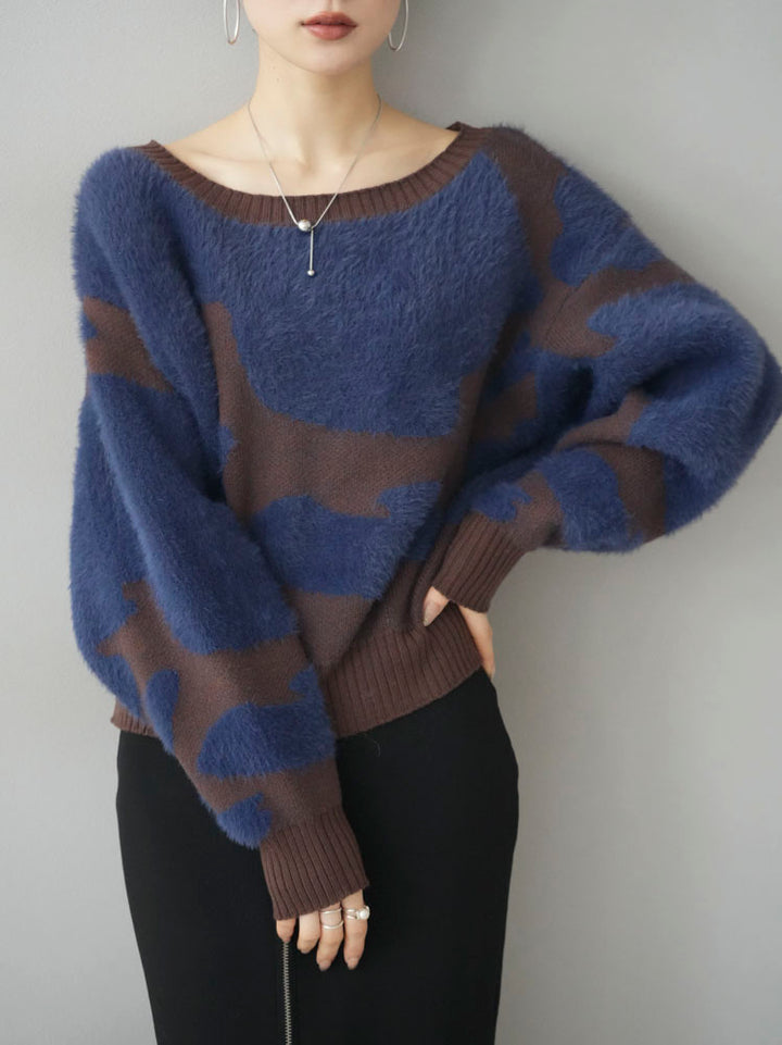 [Pre-order] Shaggy nuance cropped knit pullover/navy