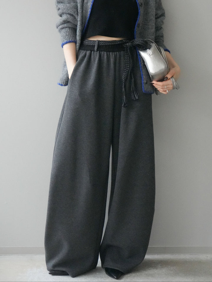 [予約]編み込みベルト付きウエスト配色スエットパンツ/gray