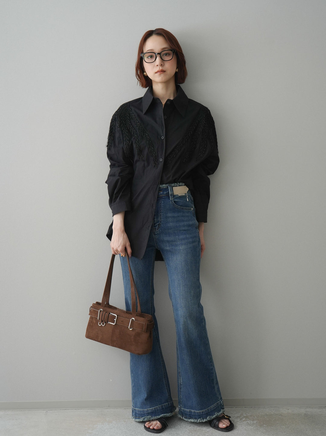 [予約]フリンジデザインセミフレアデニム/blue