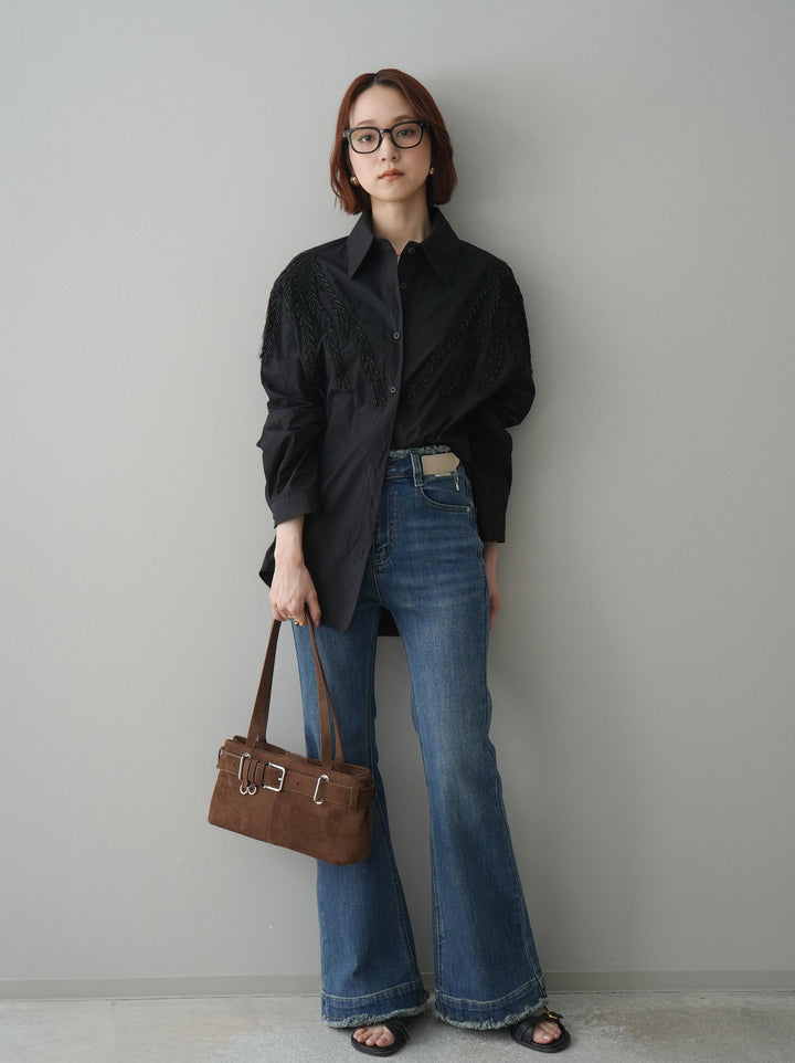 [予約]フリンジデザインセミフレアデニム/blue