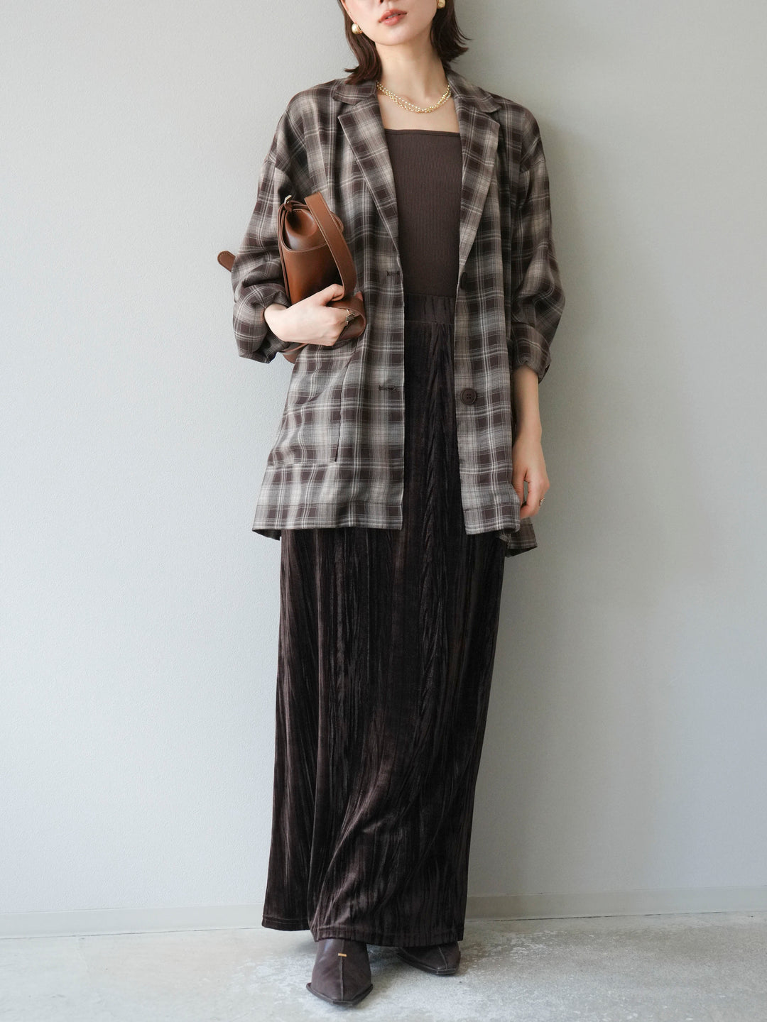 [予約]チェックシャツジャケット/ブラウン