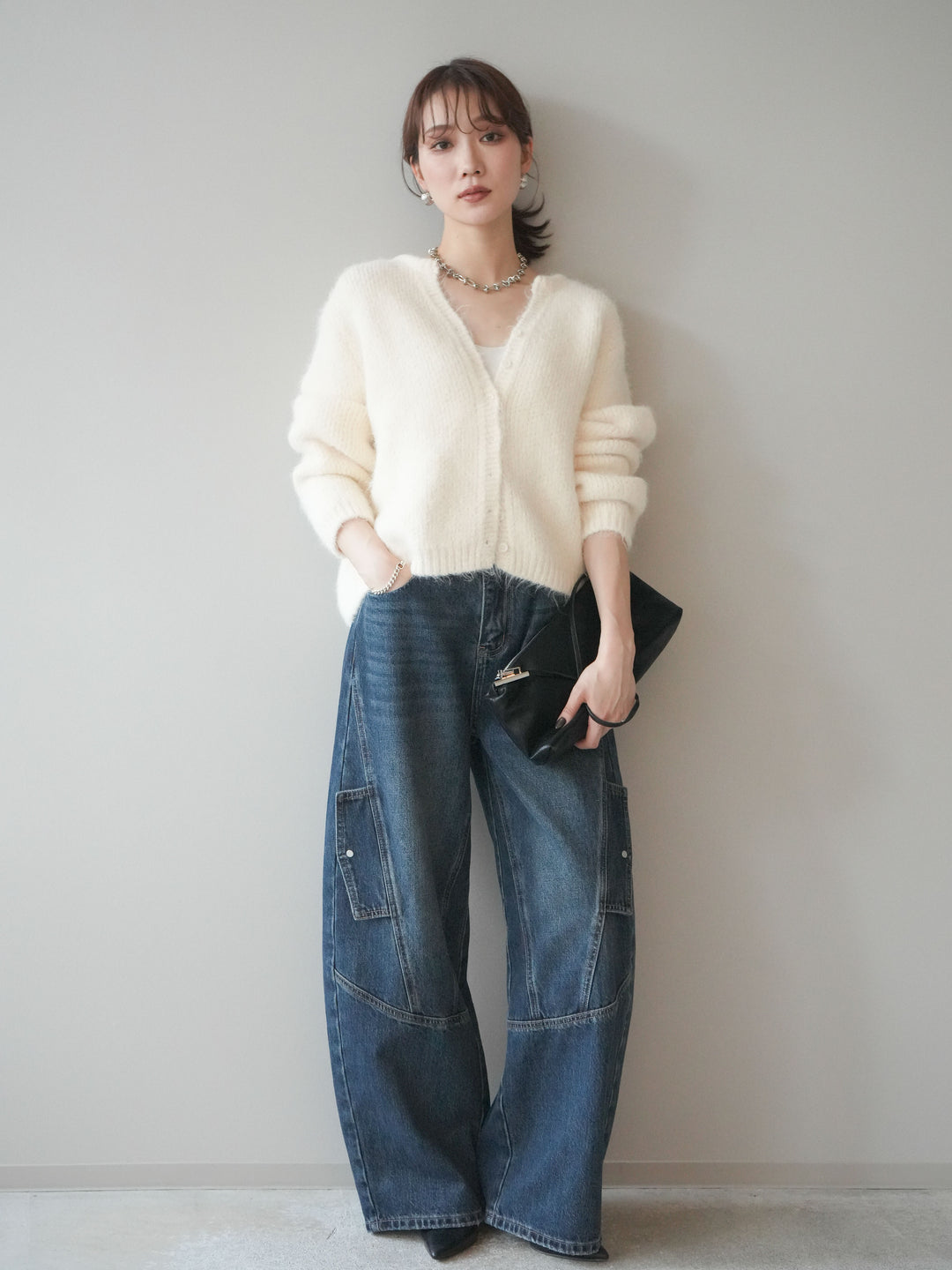 [予約]カーゴデザインコクーンデニムパンツ/navy