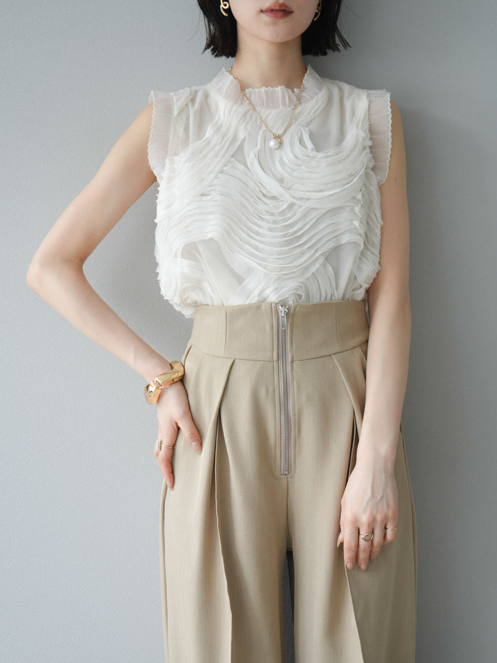 [予約]チュールジャガードノースリブラウス/アイボリー