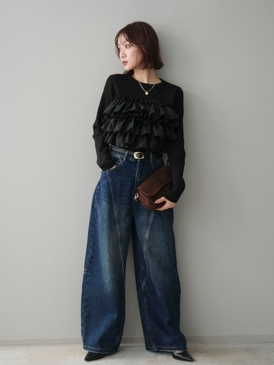 [予約]裏起毛加工デニムカーブパンツ/darkblue