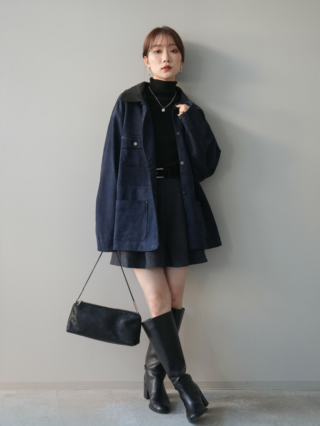 [SET]襟レザーステンカラースエードジャケット+襟レザーステンカラースエードジャケット(2set)