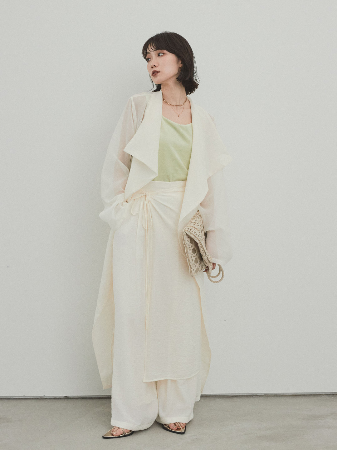 [SET] 方形天鵝絨背心 + 透視長版夾克（2 套）