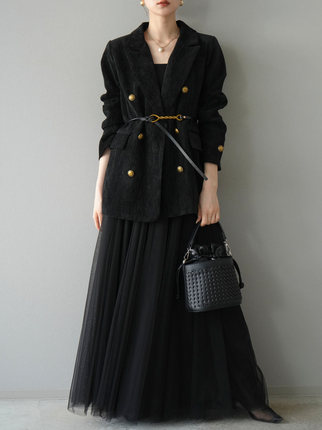 [SET]ベロアダブルジャケット+チュールボリュームスカート(2set)