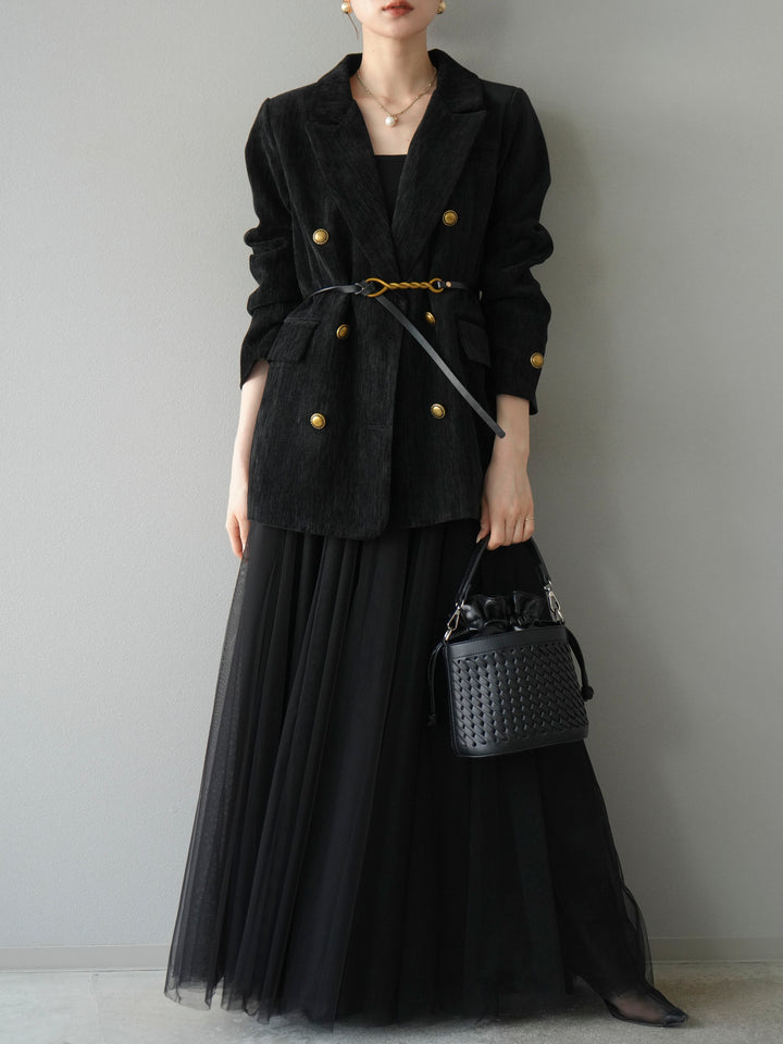 [SET]ベロアダブルジャケット+チュールボリュームスカート(2set)