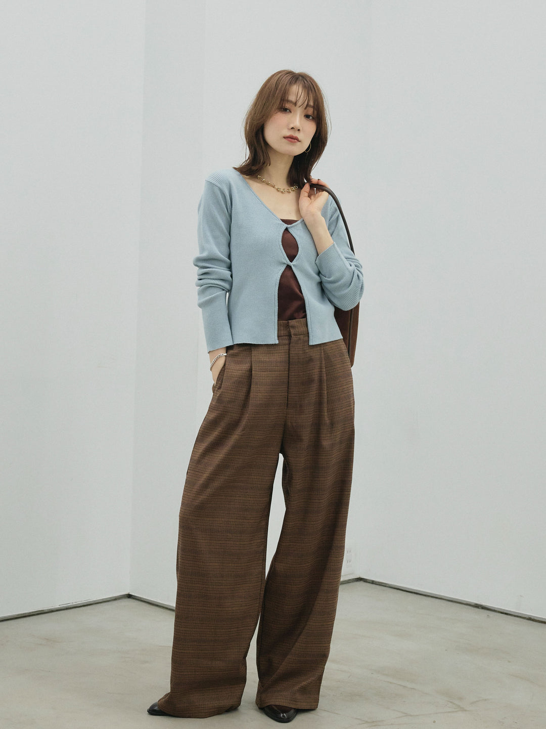 【Allure】[SET]フロントツイストホールリブニットトップス+フロントツイストホールリブニットトップス(2set)