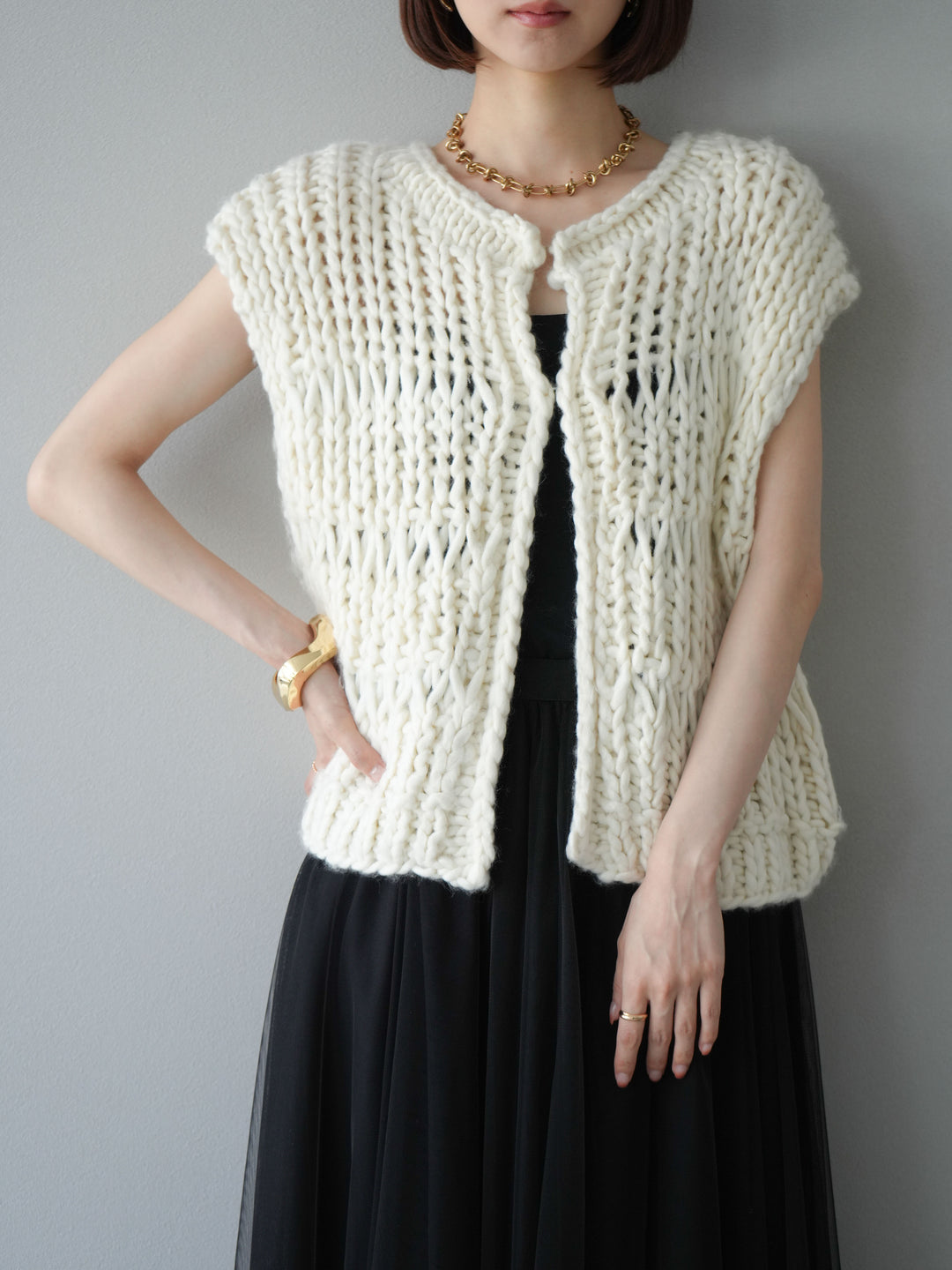 [予約]ハンドニットローピングベスト/アイボリー
