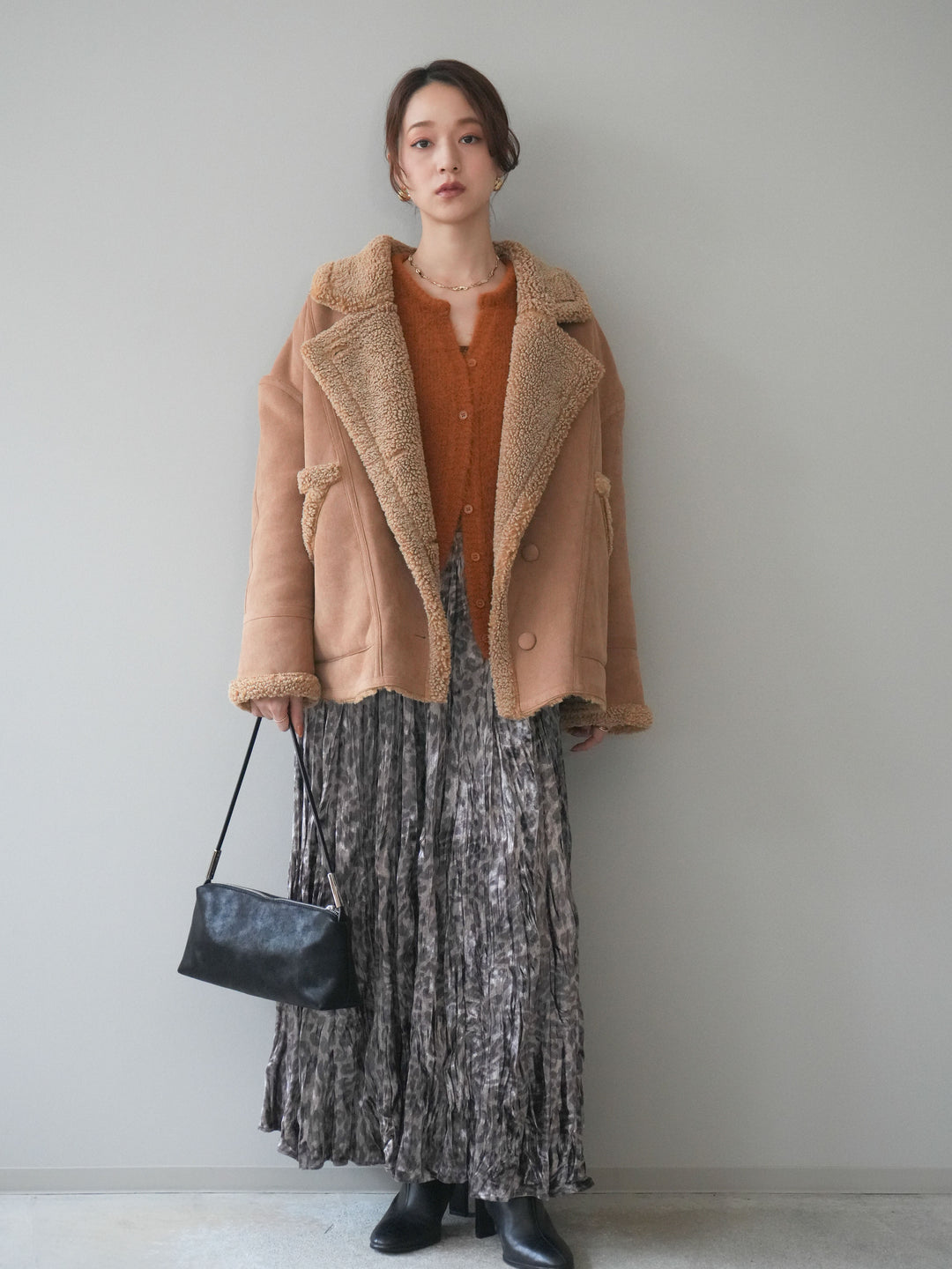 [予約]レオパードベロアワッシャーロングスカート/gray