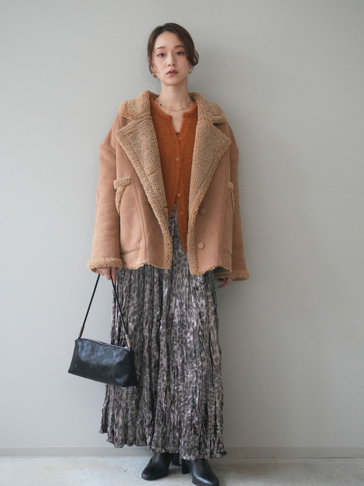 [予約]レオパードベロアワッシャーロングスカート/gray