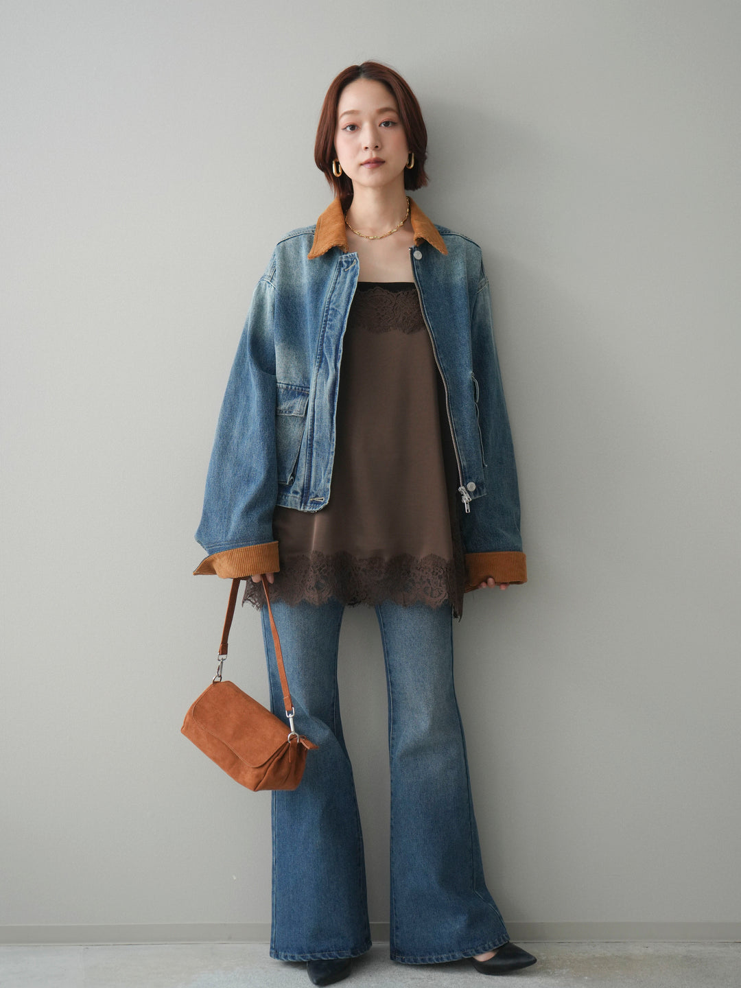 [予約]コーデュロイ×デニムショートカバーオール/blue