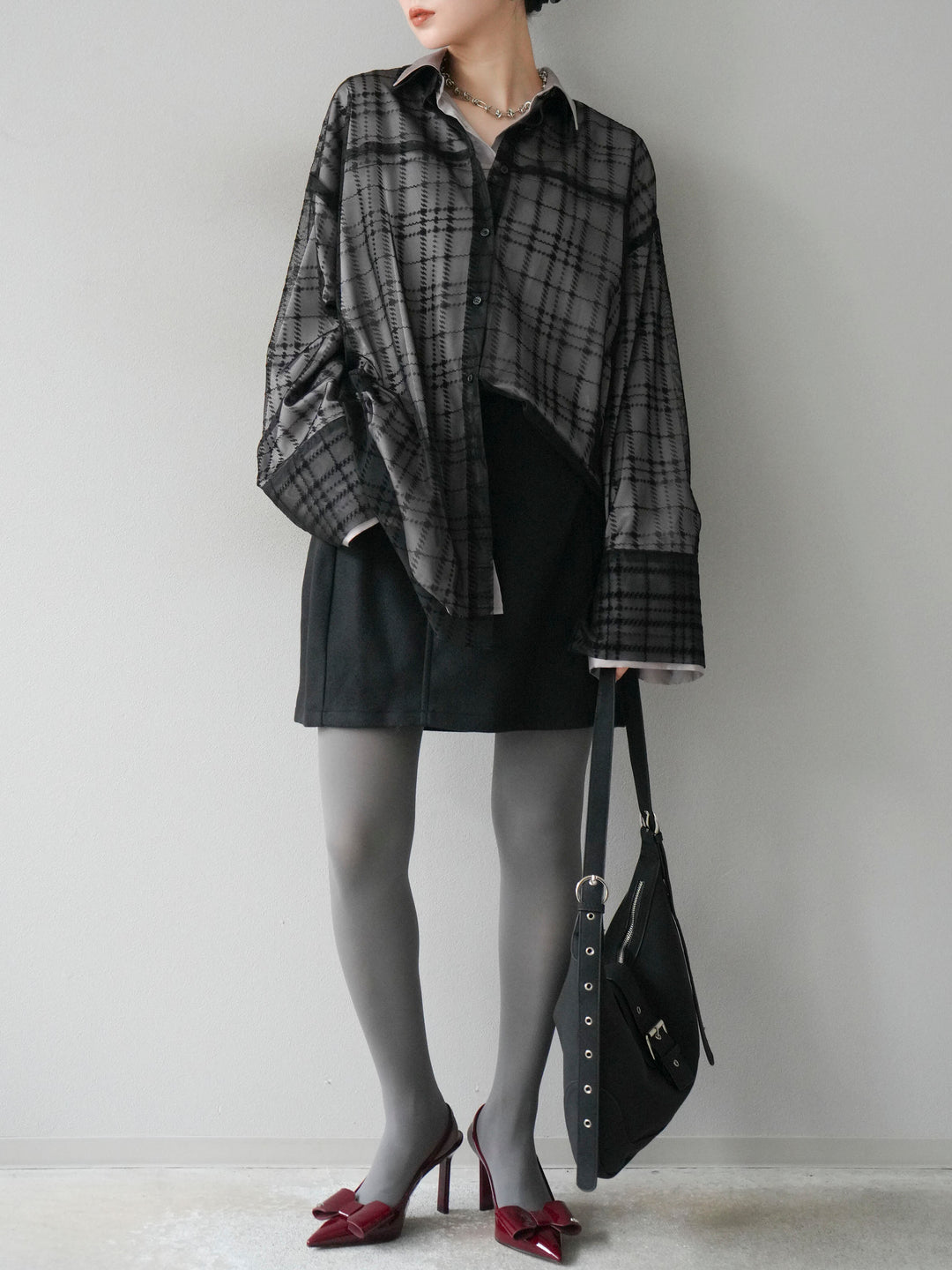 [予約]フェイクウールコクーンミニスカート/ブラック