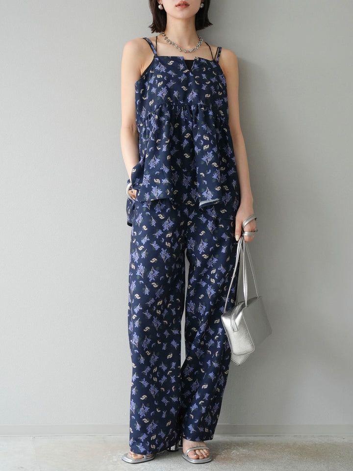 [予約]ブーケプリントタックパンツ/ネイビー