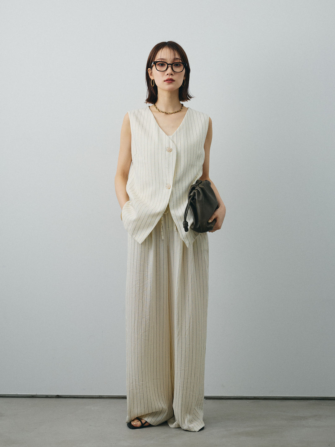 [SET] 條紋背心＆寬褲SET UP（2件套）