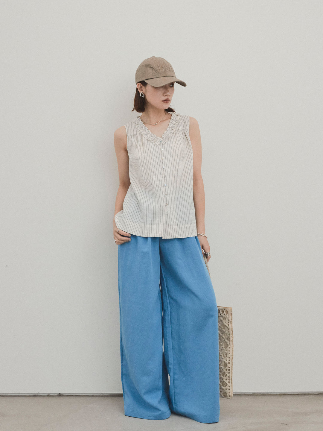 [予約]ストライプフリルブラウス/アイボリー