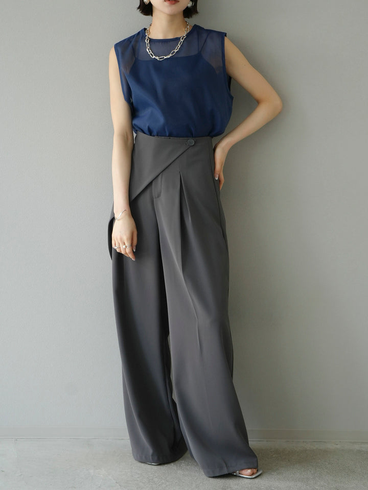 [SET] Organza sleeveless top + wrap wide pants (2set)