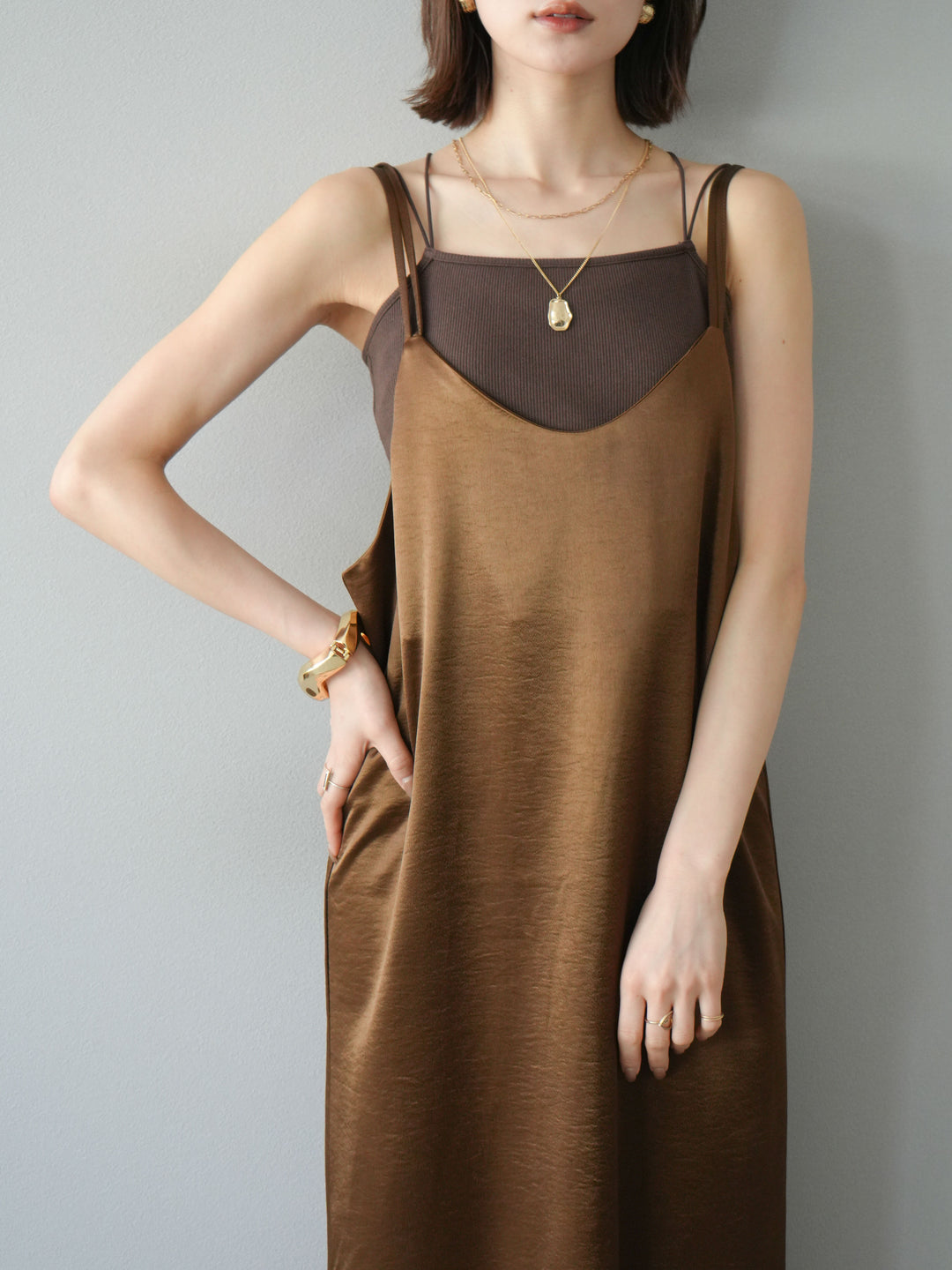 [予約]サテンキャミワンピース/ブラウン