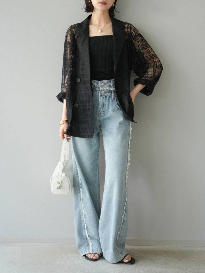 【預購】Line蕾絲牛仔褲/淺藍