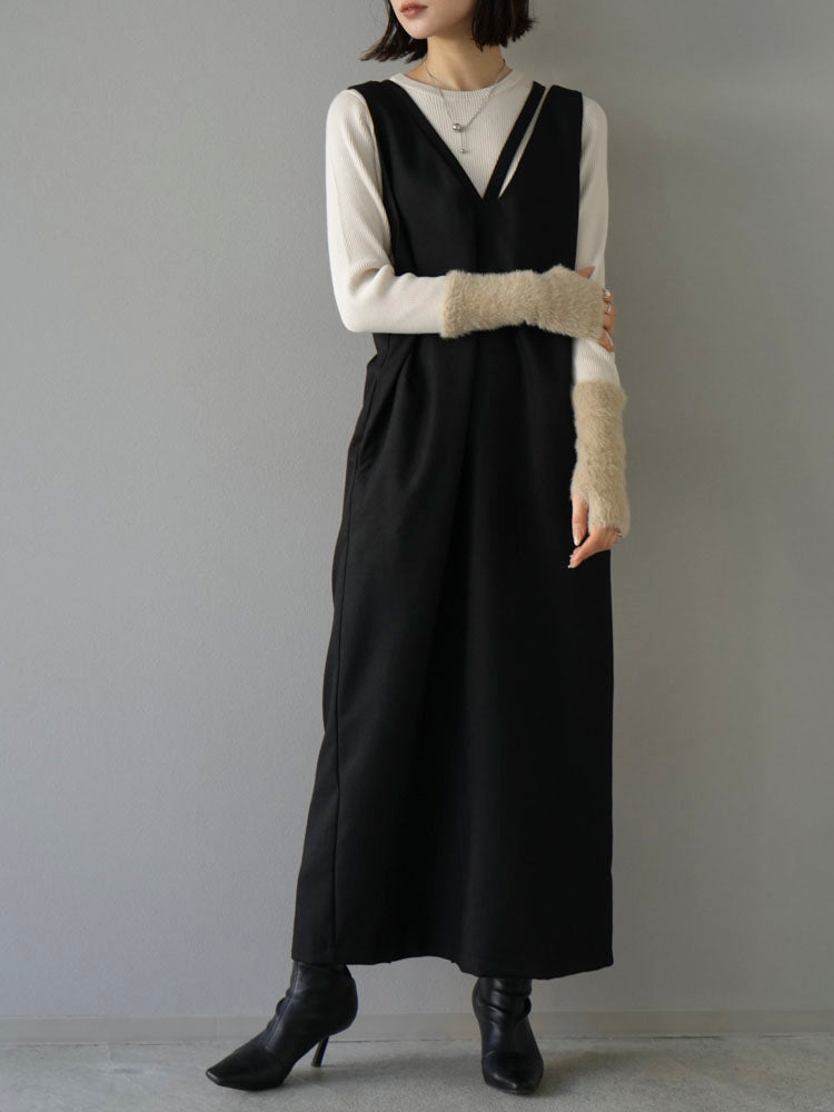[Pre-order] Lace-up double shoulder dress/Black