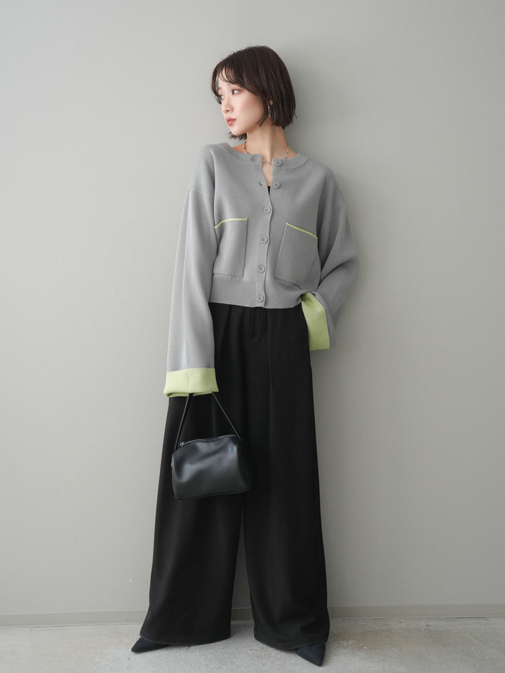 [SET]レーヨンポリダブルフェイスニットカーディガン+ベルトループデザインワイドパンツ(2set)