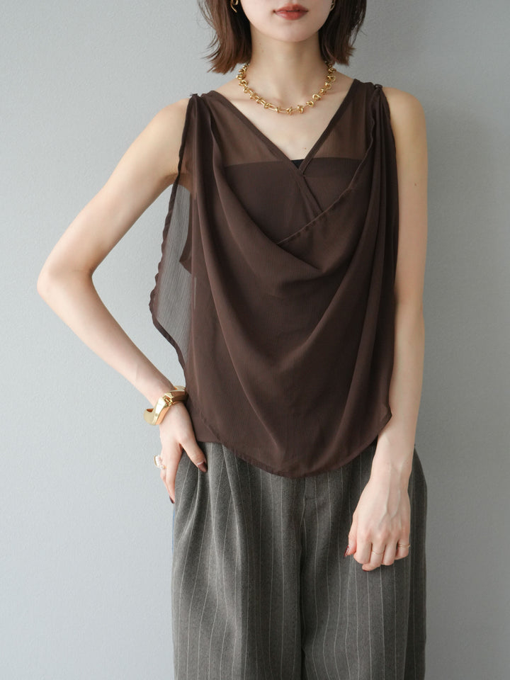 [予約]シアードレープレイヤードノースリーブトップス/ブラウン