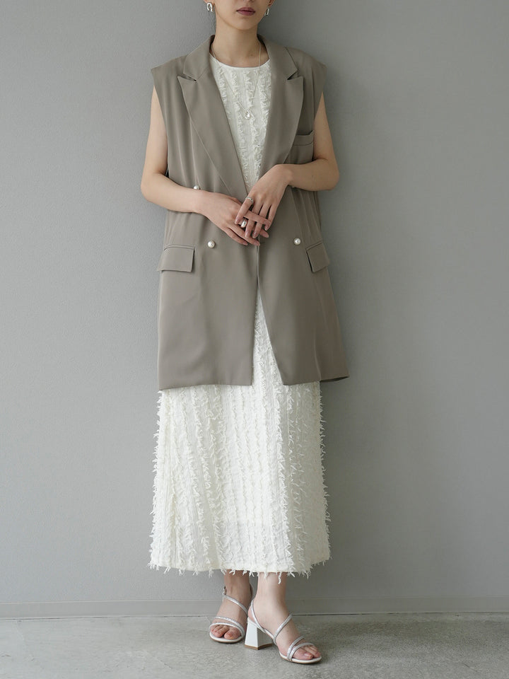[Pre-order] Fringe jacquard stretch sleeveless dress/ivory