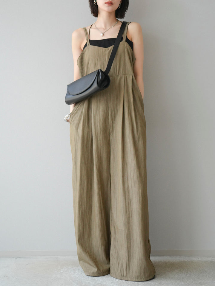 [SET]リネンライクビスチェデザインサロペット+ダブルストラップカットリブブラキャミソール(2set)