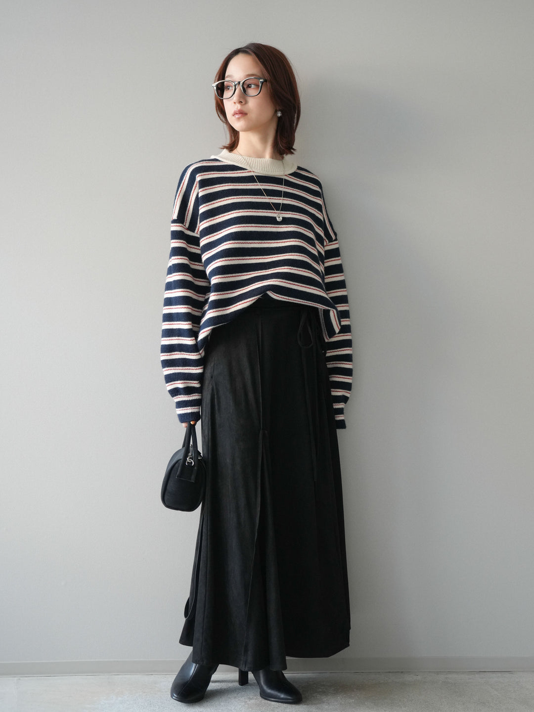 [予約]モックネックボーダーニットプルオーバー/navy