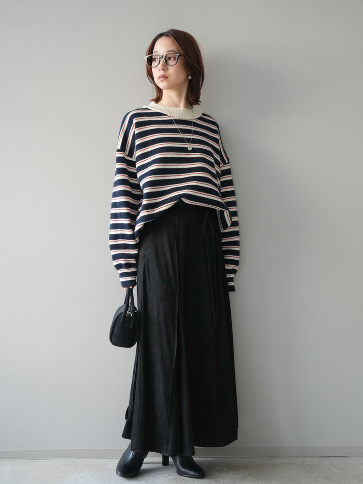 [予約]モックネックボーダーニットプルオーバー/navy