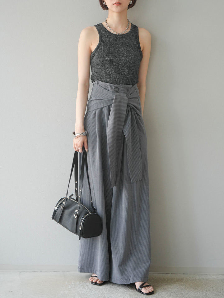 【預購】條紋裹腰寬褲/灰色