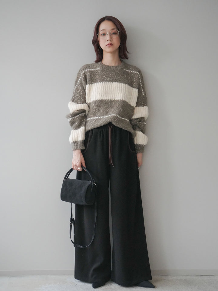 [予約]配色パイピングイージーパンツ/black