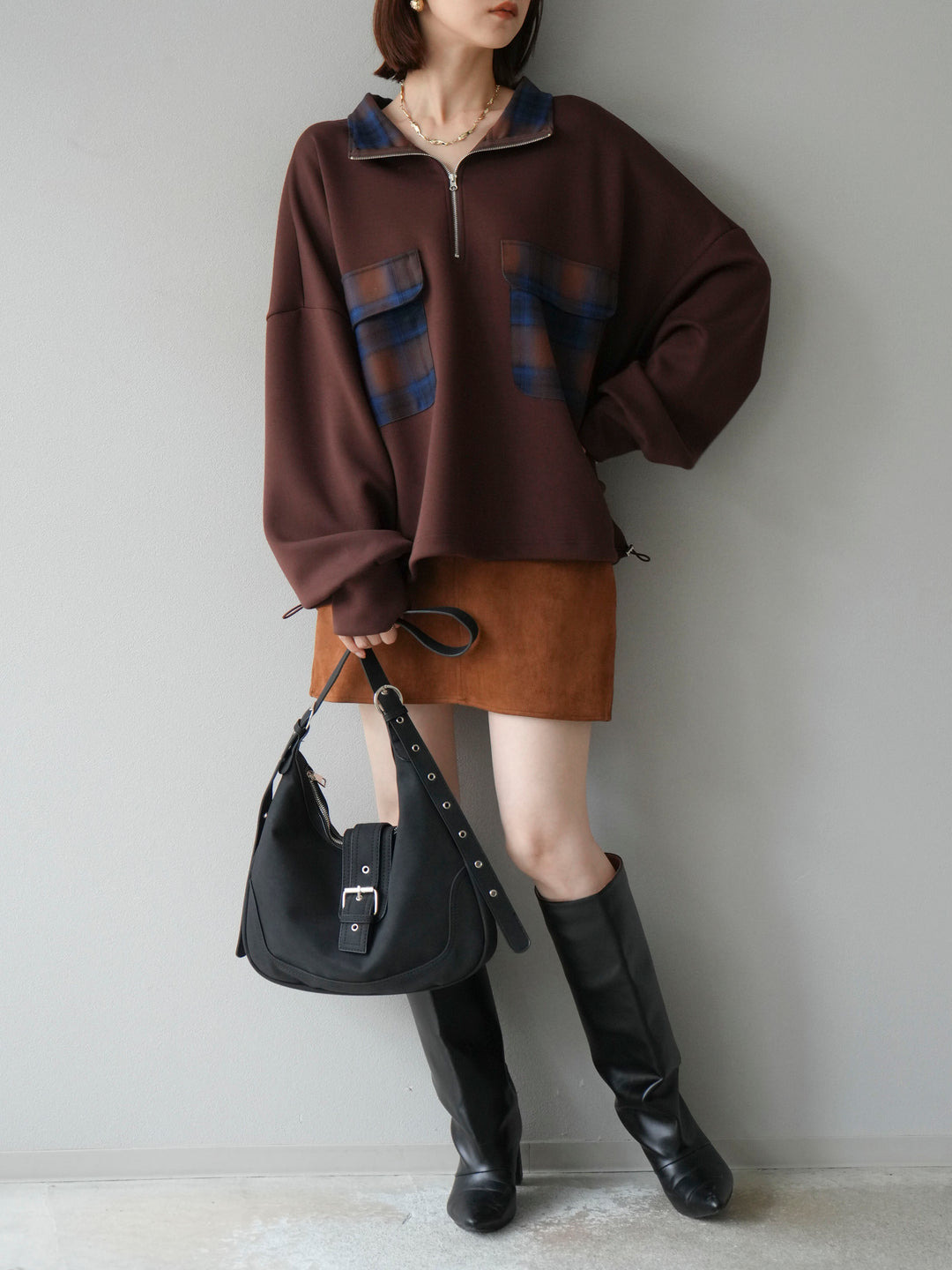 [予約]チェックポイントドロストポンチプルオーバー/ブラウン