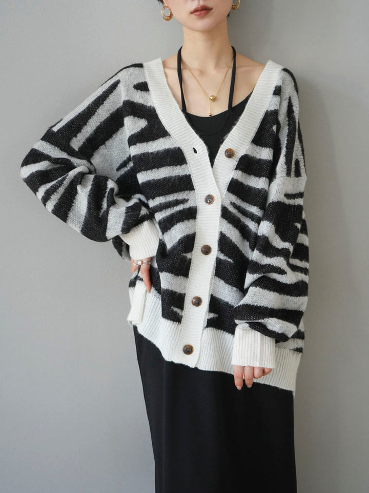 [Pre-order] Zebra print mohair knit cardigan/black