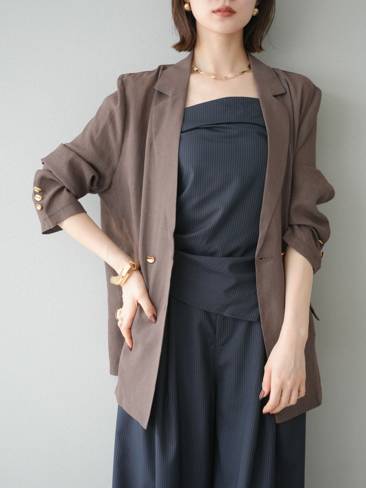 [預購] 金色紐扣透視夾克/棕色