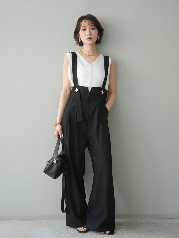 【預購】珍珠圖案V領針織上衣/白色