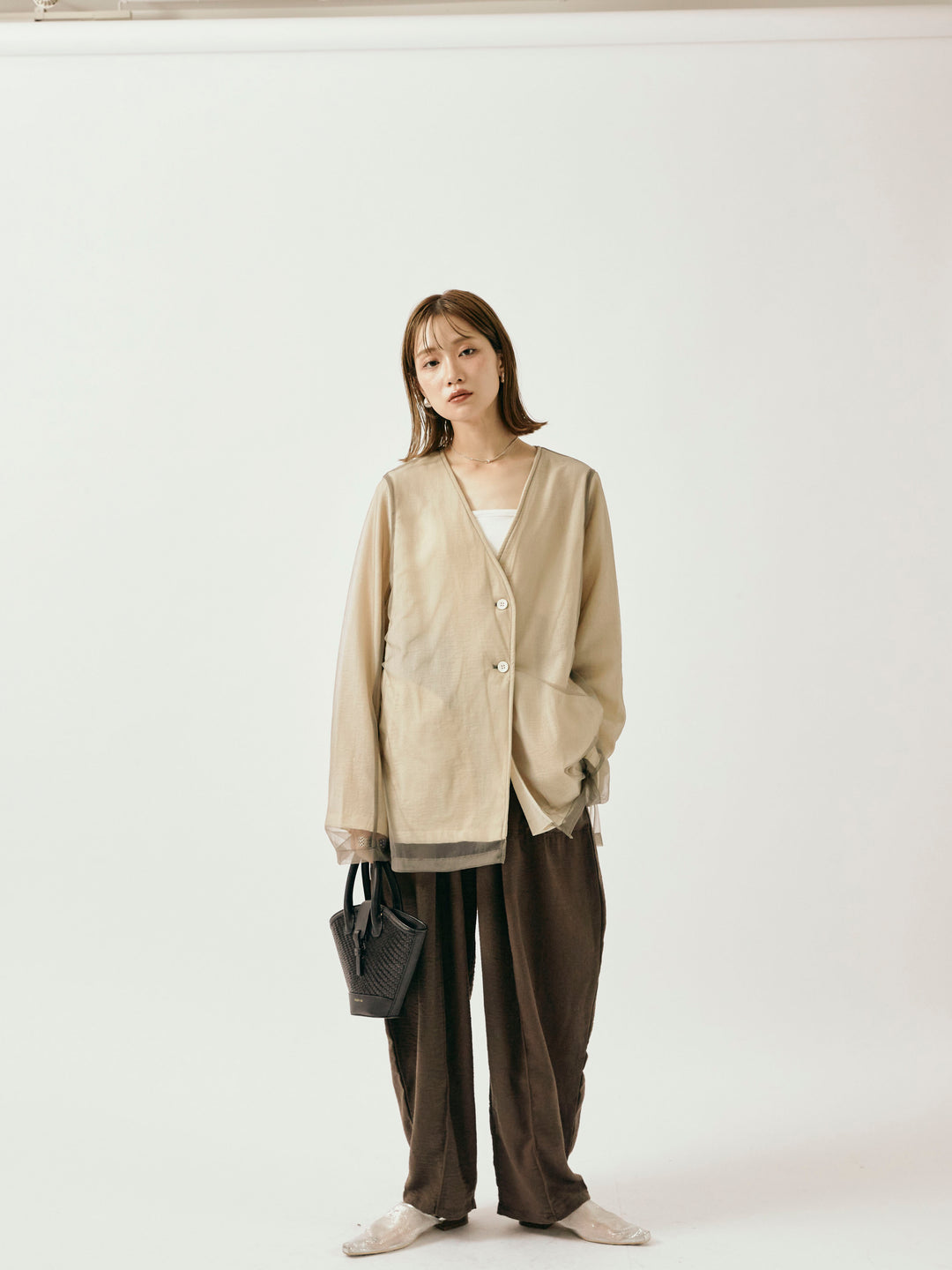 [予約]リネンライクベイカーバルーンパンツ/ブラウン