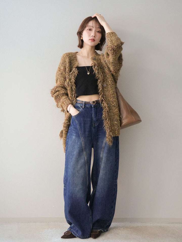 [予約]裏起毛加工デニムカーブパンツ/darkblue