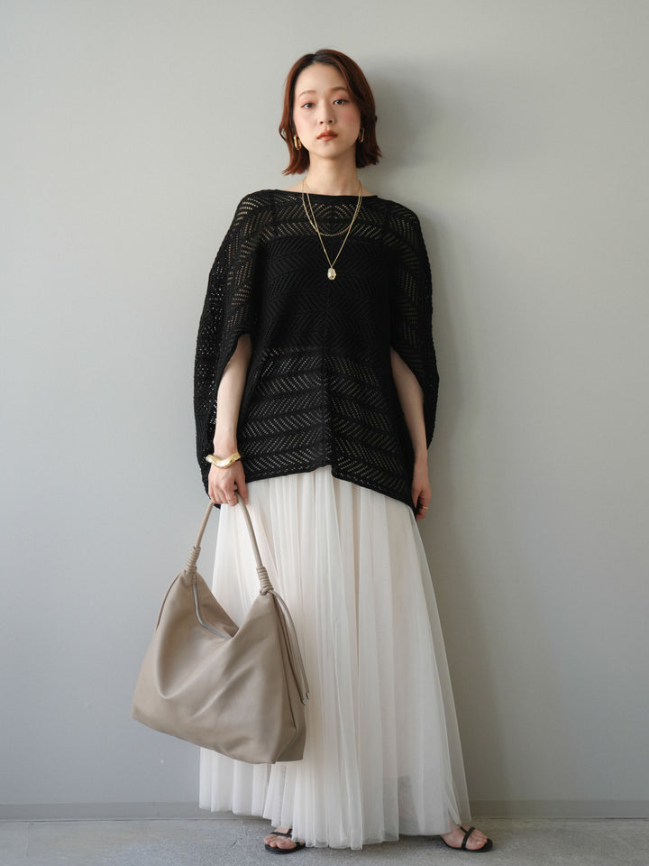 [予約]シアーポンチョニットトップス/black