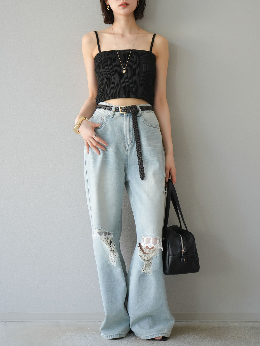 [SET]ウェーブパイピングカップ付ベアキャミソール+ウェーブパイピングカップ付ベアキャミソール(2set)