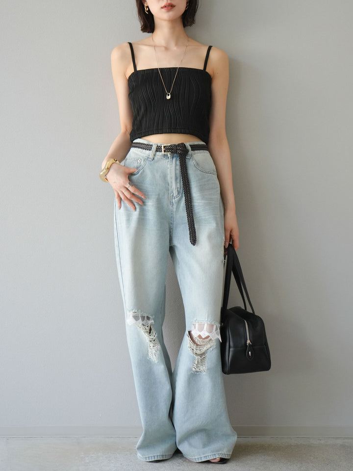 [SET]ウェーブパイピングカップ付ベアキャミソール+ウェーブパイピングカップ付ベアキャミソール(2set)