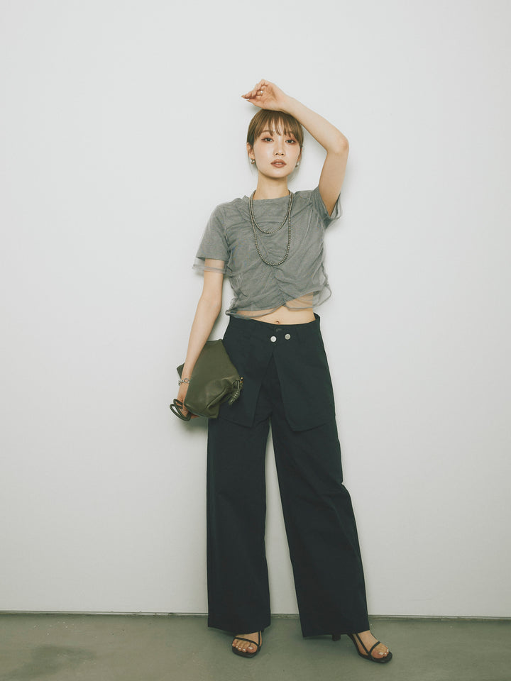 [予約]シャーリングチュールレイヤードTシャツ/グレー