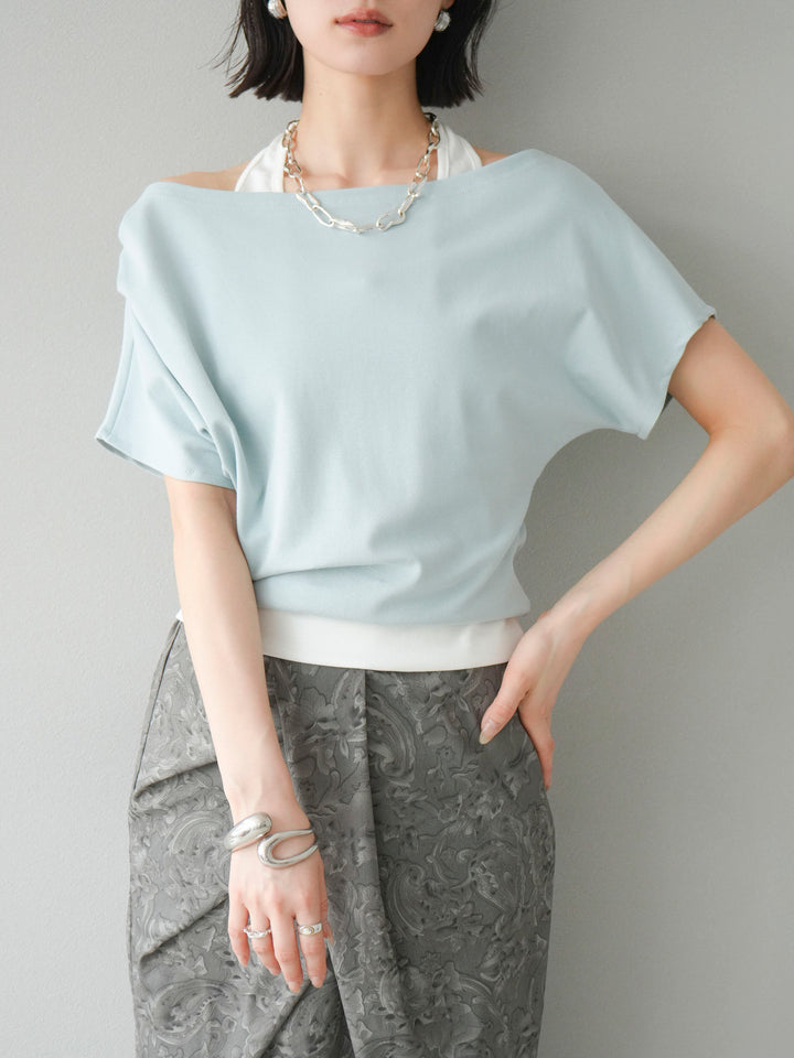 【預購】疊層設計露背套頭衫/藍色