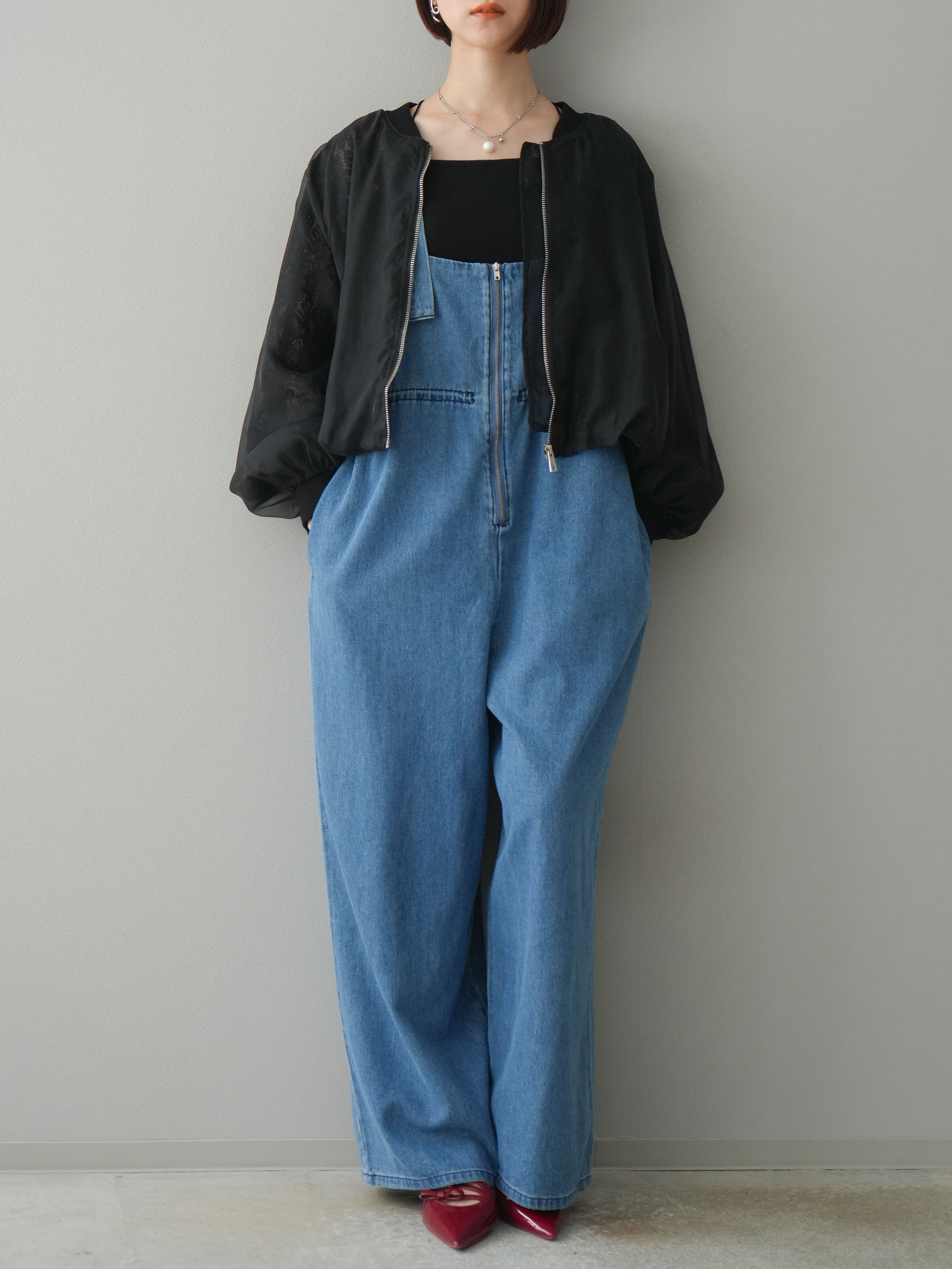 デニムブルー バッククロス サロペット
