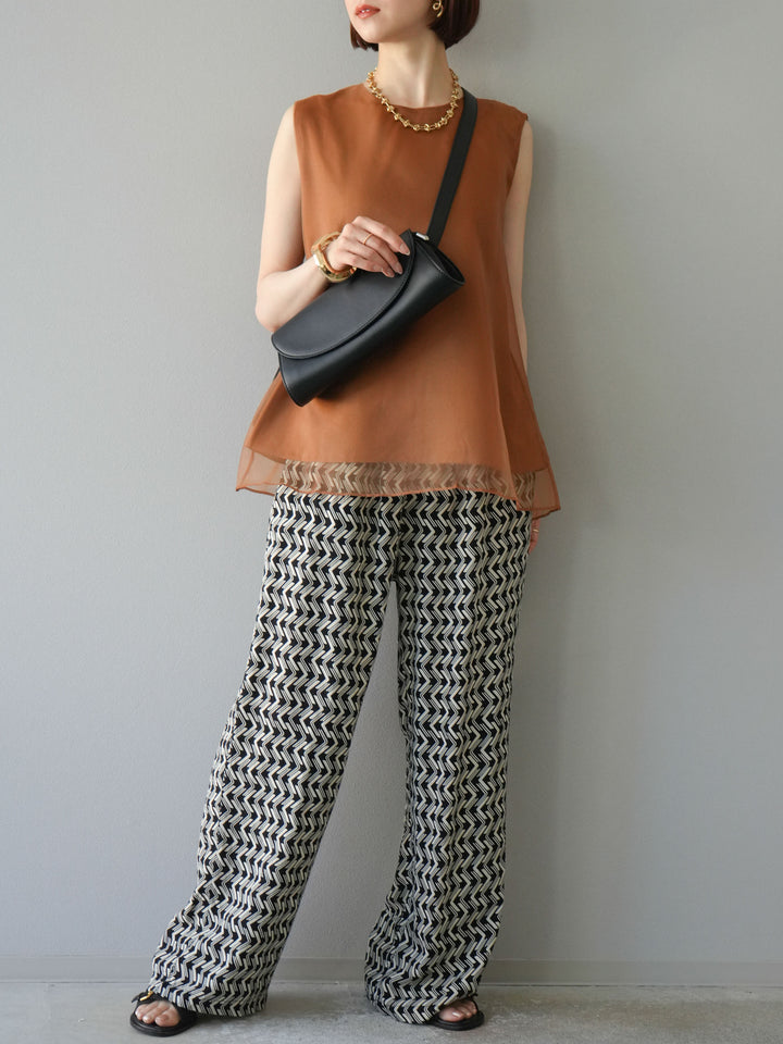 [予約]レーヨンフレックススラブウェーブ柄ストレートパンツ/ブラック