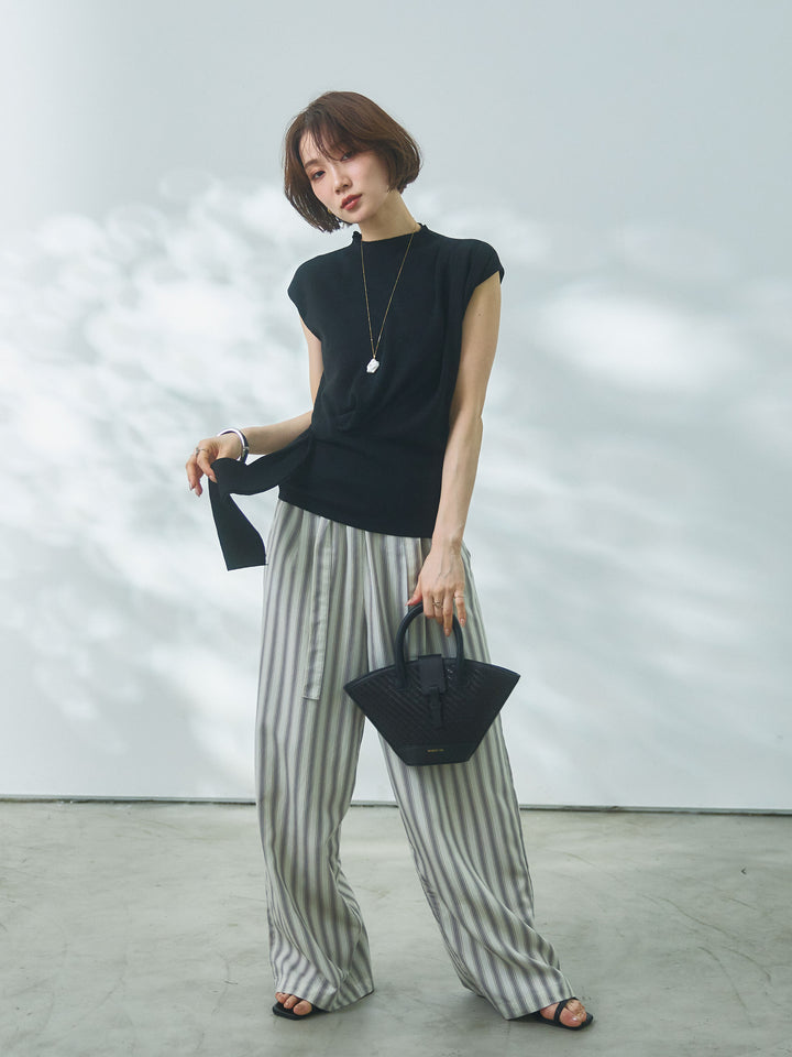 【Allure】[SET]サイドベルトボトルネックノースリーブニットトップス+サイドベルトボトルネックノースリーブニットトップス(2set)