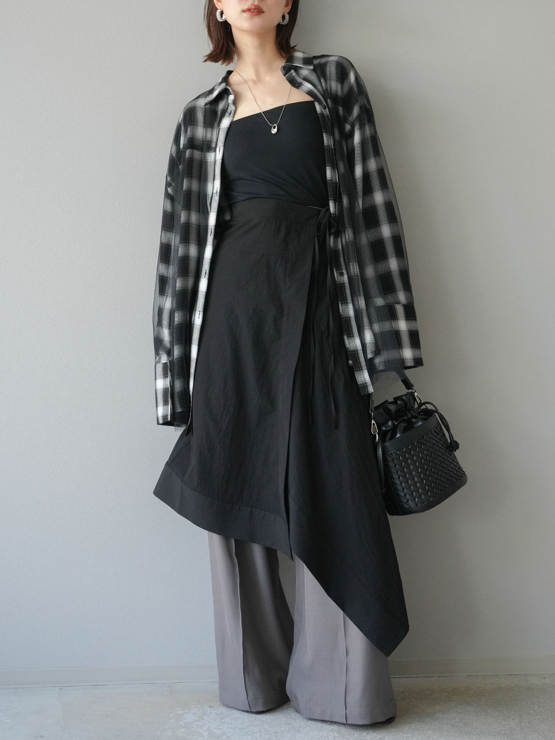 [予約]アシンメトリーレイヤードスカート/ブラック