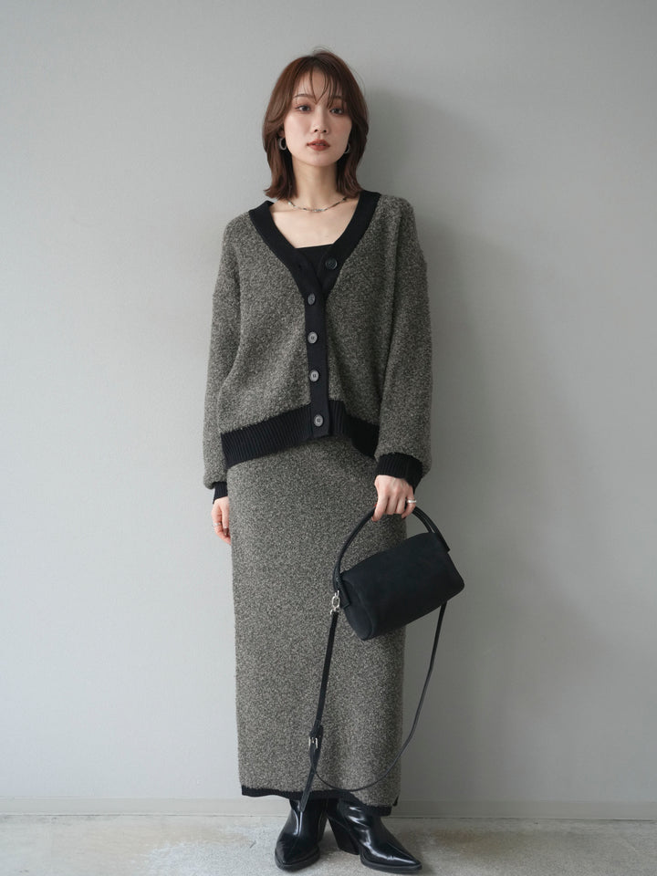 [予約]ブークレバイカラーニットカーディガン/charcoal