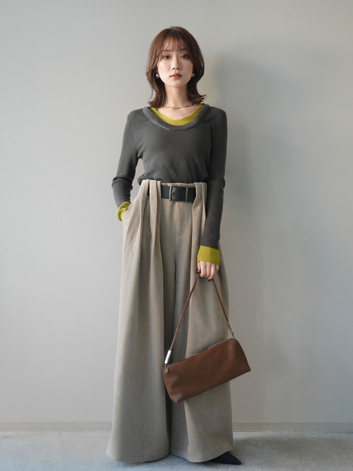 [予約]ベルトデザインループコールテンワイドパンツ(ベルト付き)/beige